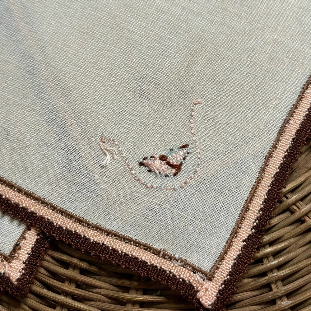 Vintage Embroidered Linen Napkins with Sweet Hearts